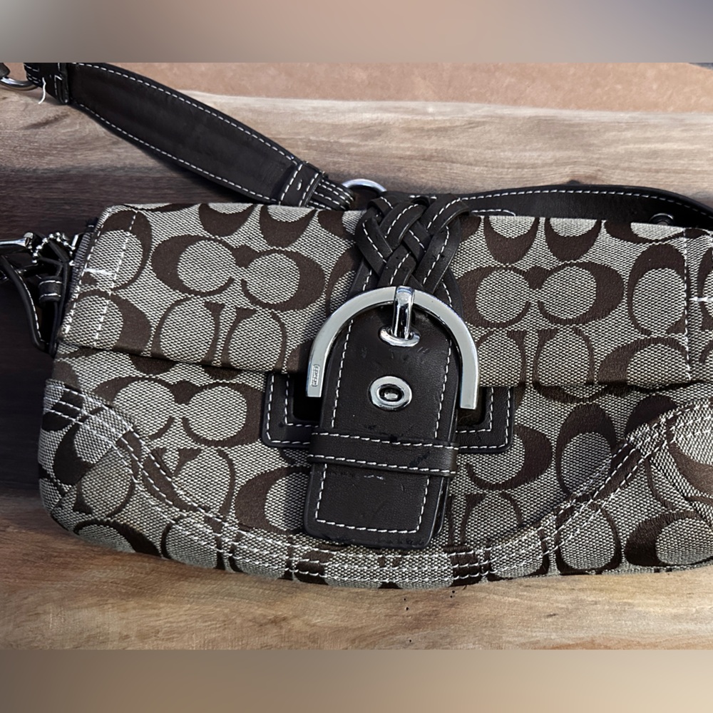 Coach Brown Signature Shoulder Bag/ detachable clutch